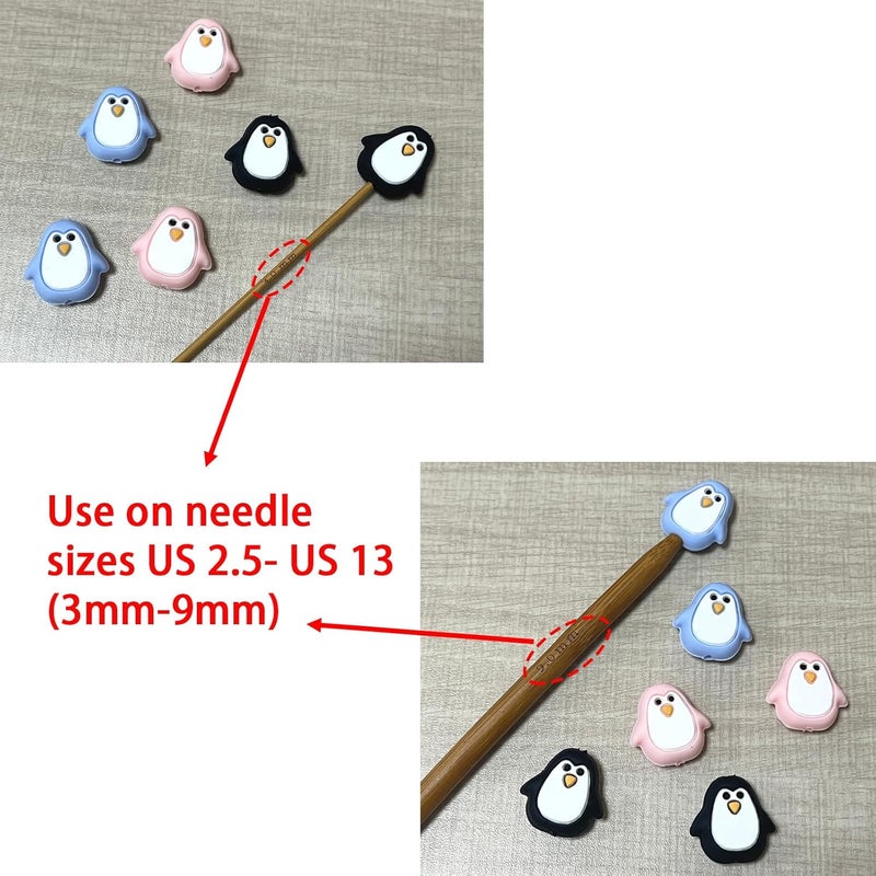 spansee 6 PCS Penguin Knitting Needle Point Protectors, Knitting Needle End Caps, Stitch Stoppers for Knitting Needles, Knitting Accessories fit Size 2.5-13 (3mm-9mm) Needles - Image 2